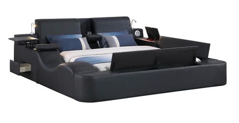 King bed frame Comfort Hub Smart Bed with Upholstered Frame, Massage Chair, Bluetooth Speakers, and Reading Lights