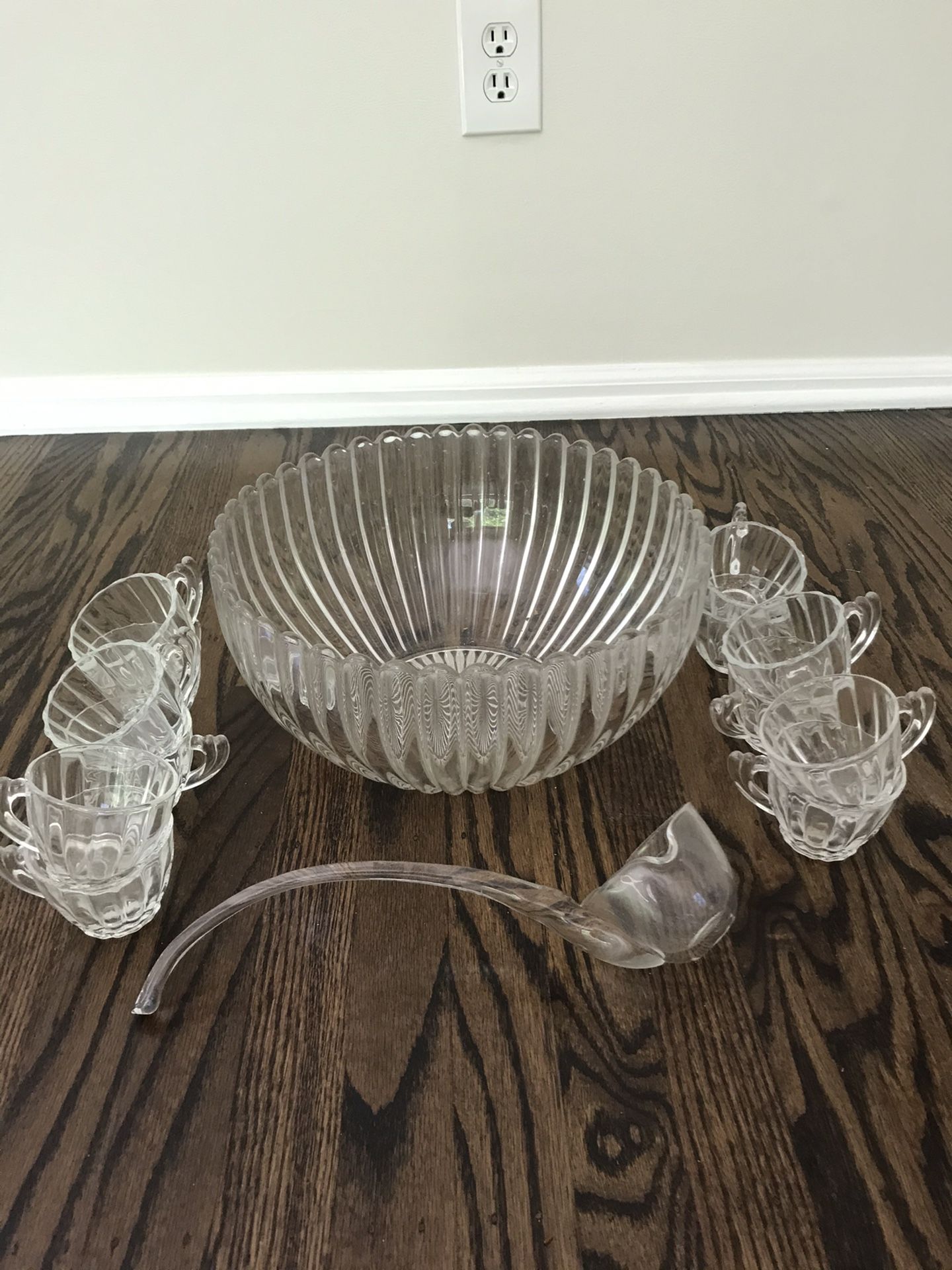 Glass Punch Bowl With Cups and Ladle