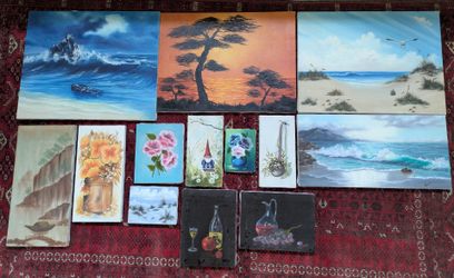 Lot of 13 Original Oil Paintings on Canvas