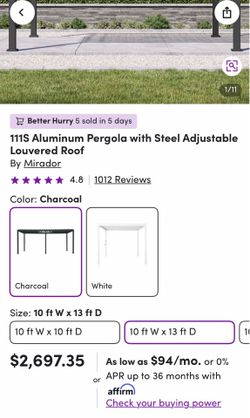 Mirador Aluminum Pergola 10x13 *NEW IN BOX