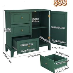 ✌️ Accent Cabinet with 3 Drawers and Door, Wooden Storage Cabinet with Shelves, Sideboard for Living Room, Entryway, Green, $98 👀please check photo 2