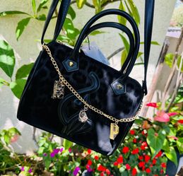 Black Structured Handbag with Gold Chain