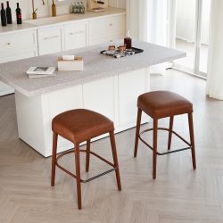 Brown Leather Barstool Set Of 2 