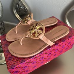 Tory Burch Woman’s Size 8 Pink Moon/Gold Calf Leather