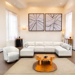 🏷 CLEARANCE | COSTCO Henredon Murphy Fabric Modern Modular Sectional with Ottoman, Cream 💥 We Finance 