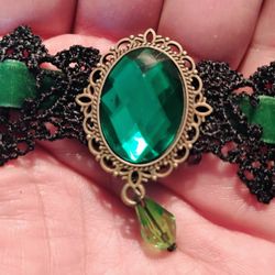 Vintage Green Rhinestone Choker 