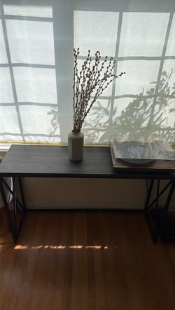 Dark Wood Console Table with Metal Frame