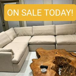 Beige Cloud Couch Feathered Modular Sectional Sofa 