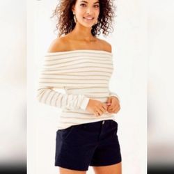 Lilly Pulitzer Off Shoulder Striped Long Sleeve Sweater XS