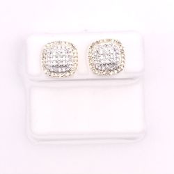 10K Yellow Gold Screw Backs with Rhodium 0.74CT