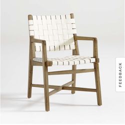 Crate And barrel Taj White Woven Leather Dining Chair with Arms