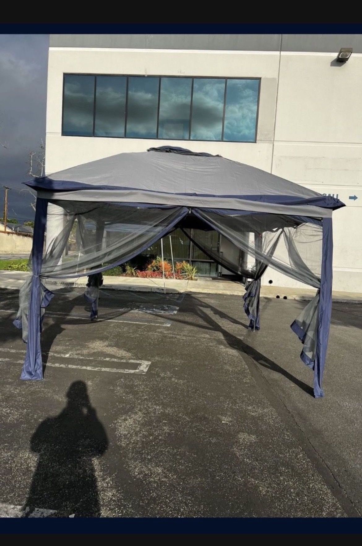 On SALE!! $85 11x11 ft Gazebo Tent with Mosquito Netting, Water Resistance. Blue And White Color