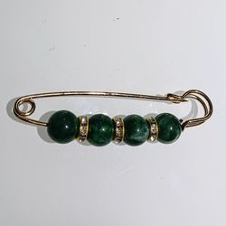 Medium Size Beaded Brooch With Rhinestones 