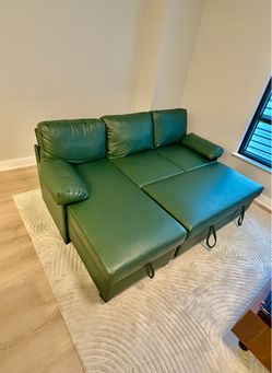 Dark Green L-Shaped Sleeper Sectional with Pull-Out Bed & Storage Chaise