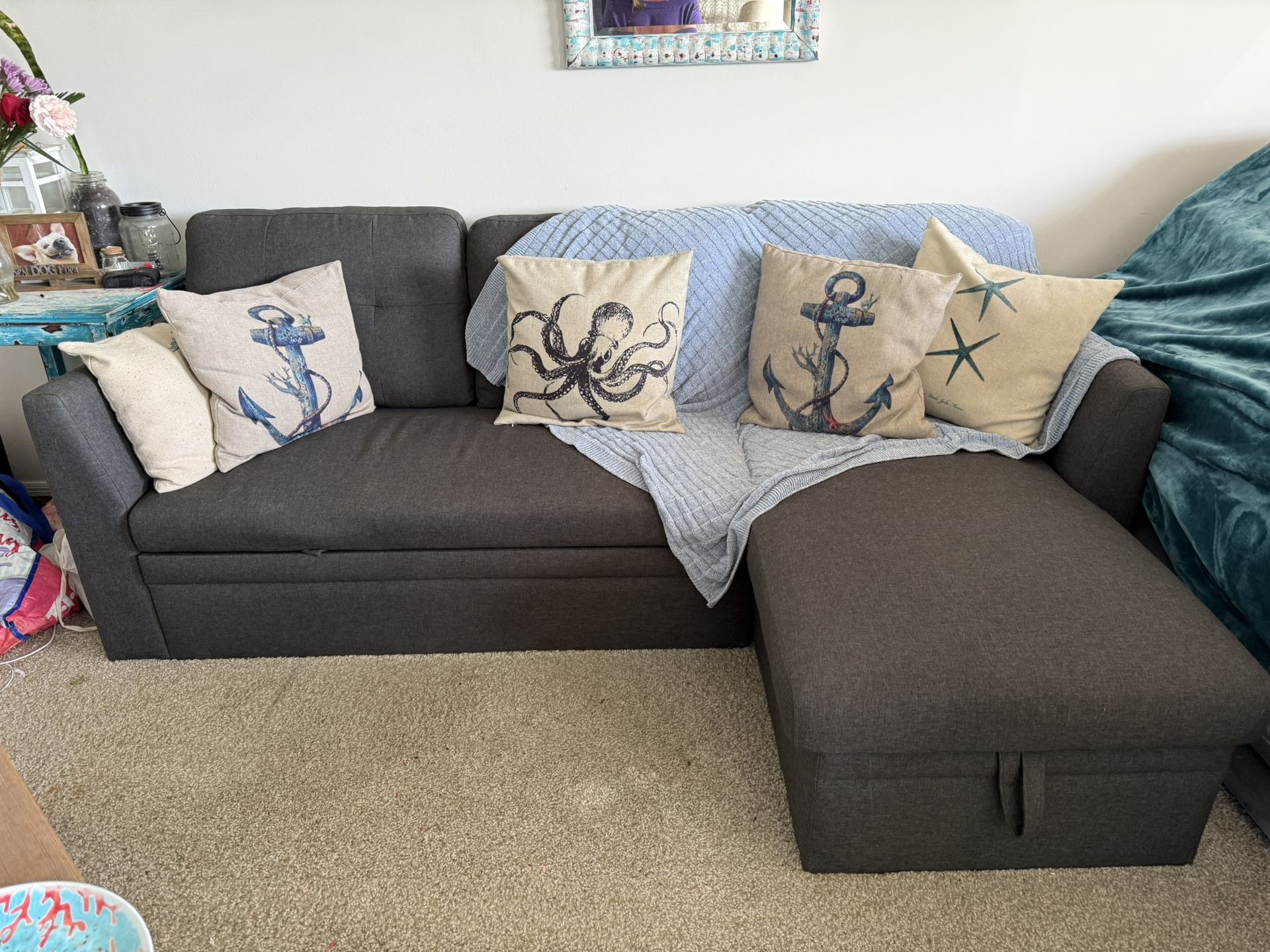 Sleeper Couch/Chaise Lounge With Storage