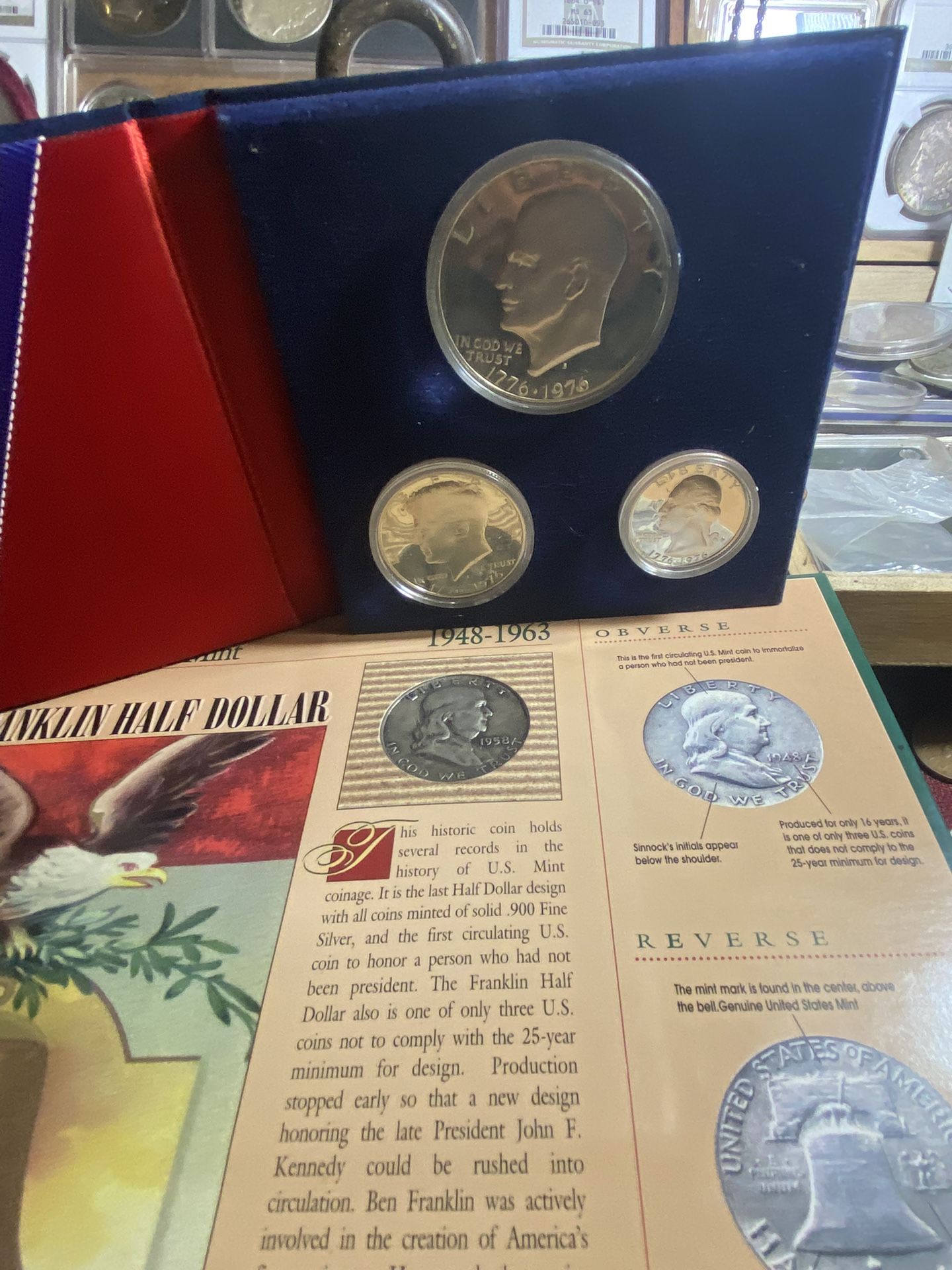 Set two separate proof sets one Franklin half dollar also the bicentennial