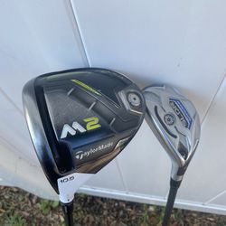Taylormade M2 Driver with Sldr Utility 3 Wood R Flex Left Handed