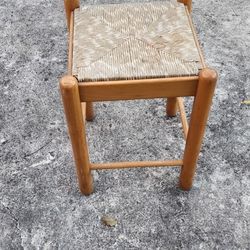 VINTAGE EURO OAK CHAIR / STOOL with WICKER SEAT