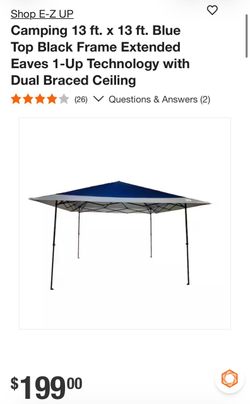 Shop E-Z UP Camping 13 ft. x 13 ft. Blue Top Black Frame Extended Eaves 1-Up Technology with Dual Braced Ceiling