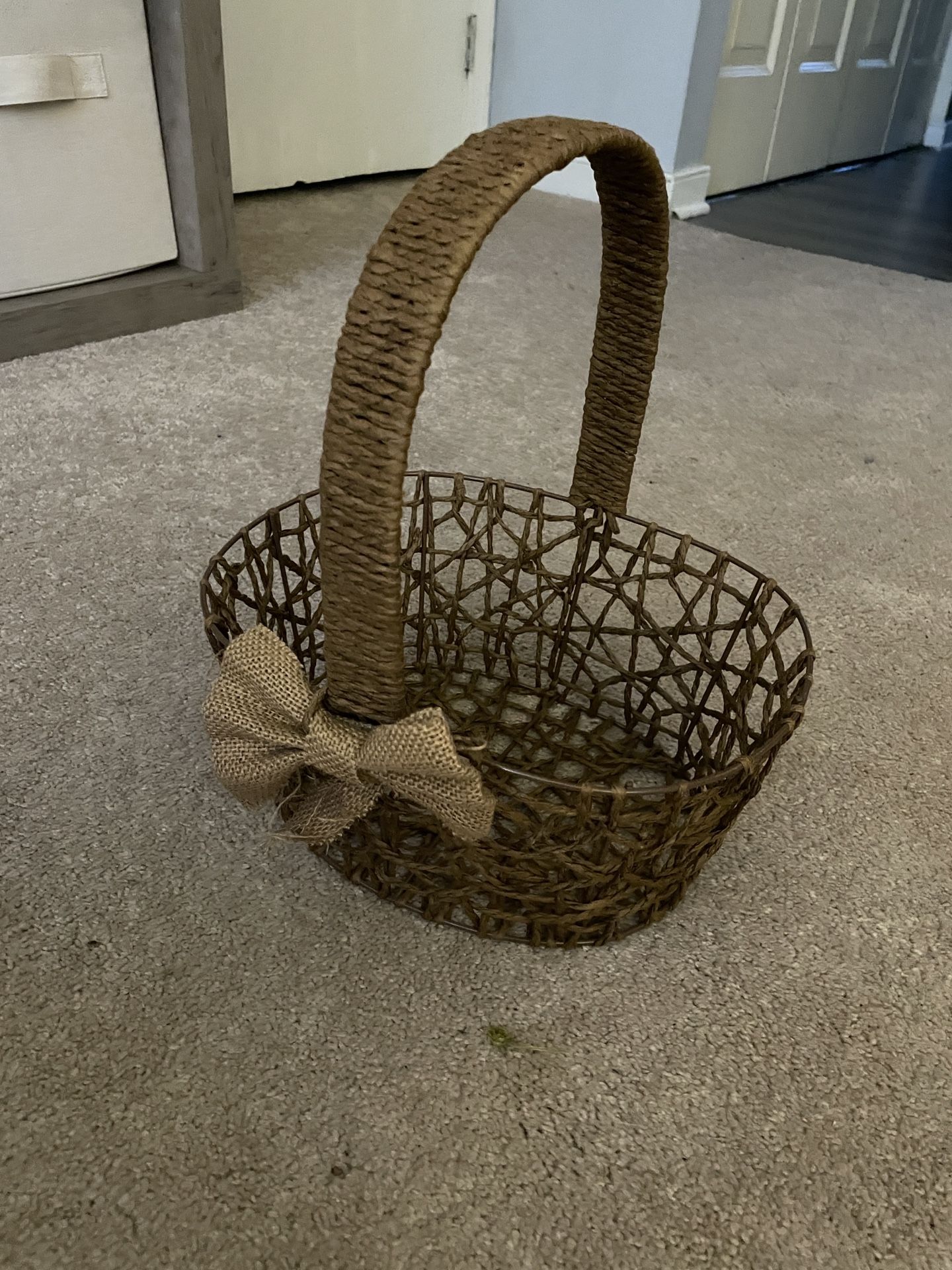 Burlap Basket With Bow