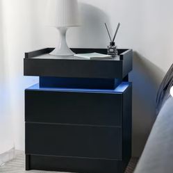 LED 2-Drawer Black Top Edge Nightstand 21.5 in. H x 17.7 in. W x 13.8 in. D