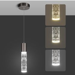 LEDMyplace 8W LED Pendant Light Fixtures, Dimmable, 3000K Warm White, 400 LM, Seedy Glass Shade, Brushed Nickel, Decorative Hanging Chandelier 