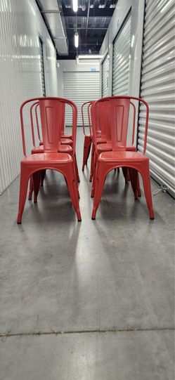 8 Red Metal Chairs, indoor / outdoor great condition