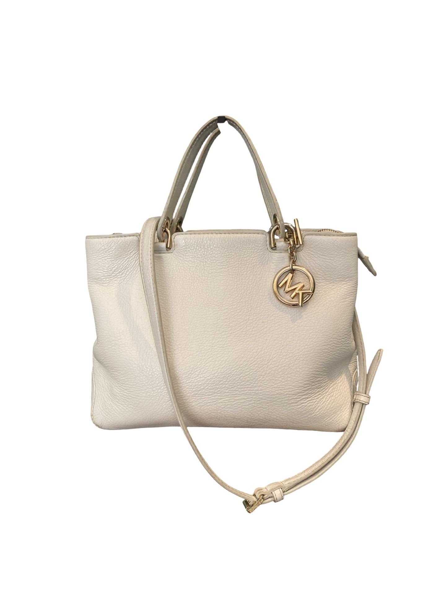 Michael Kors Optic White Pebbled Leather Annabelle Medium Top-Zip Tote Bag