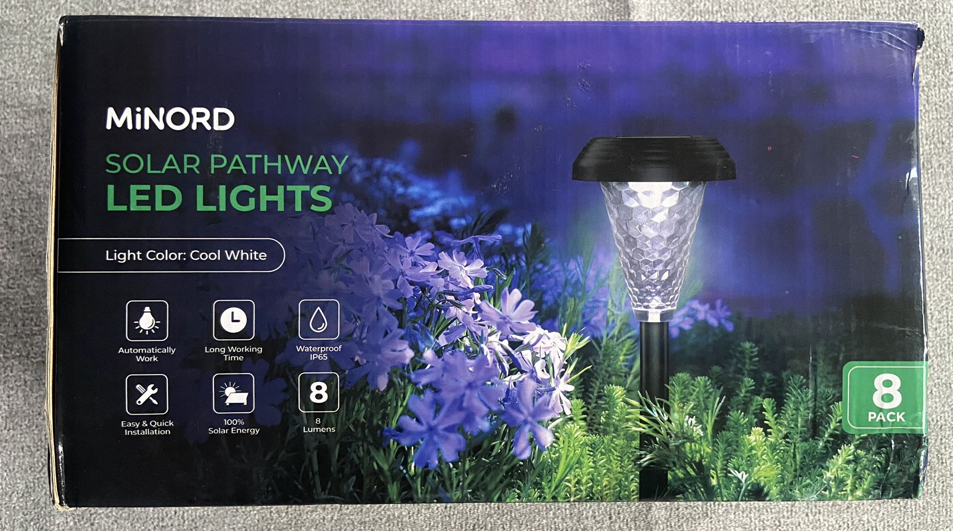 Minord Glass Solar Lights Outdoor Garden Up to 12H Long Last Super Bright, Waterproof LED Pathway Lights Solar Powered, Auto On/Off 
