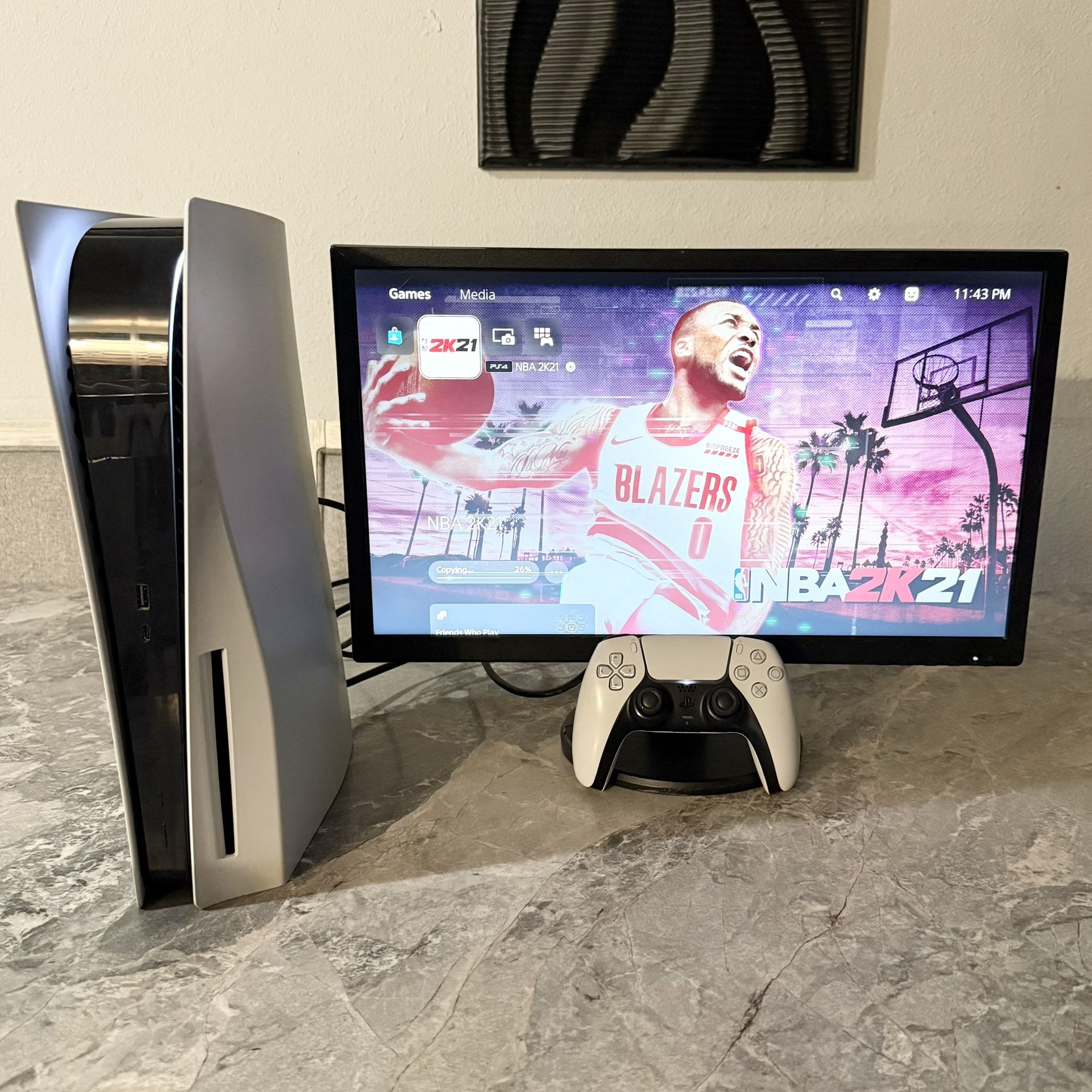 Ps5 Disc Version 1TB Console with White Controller and Cables