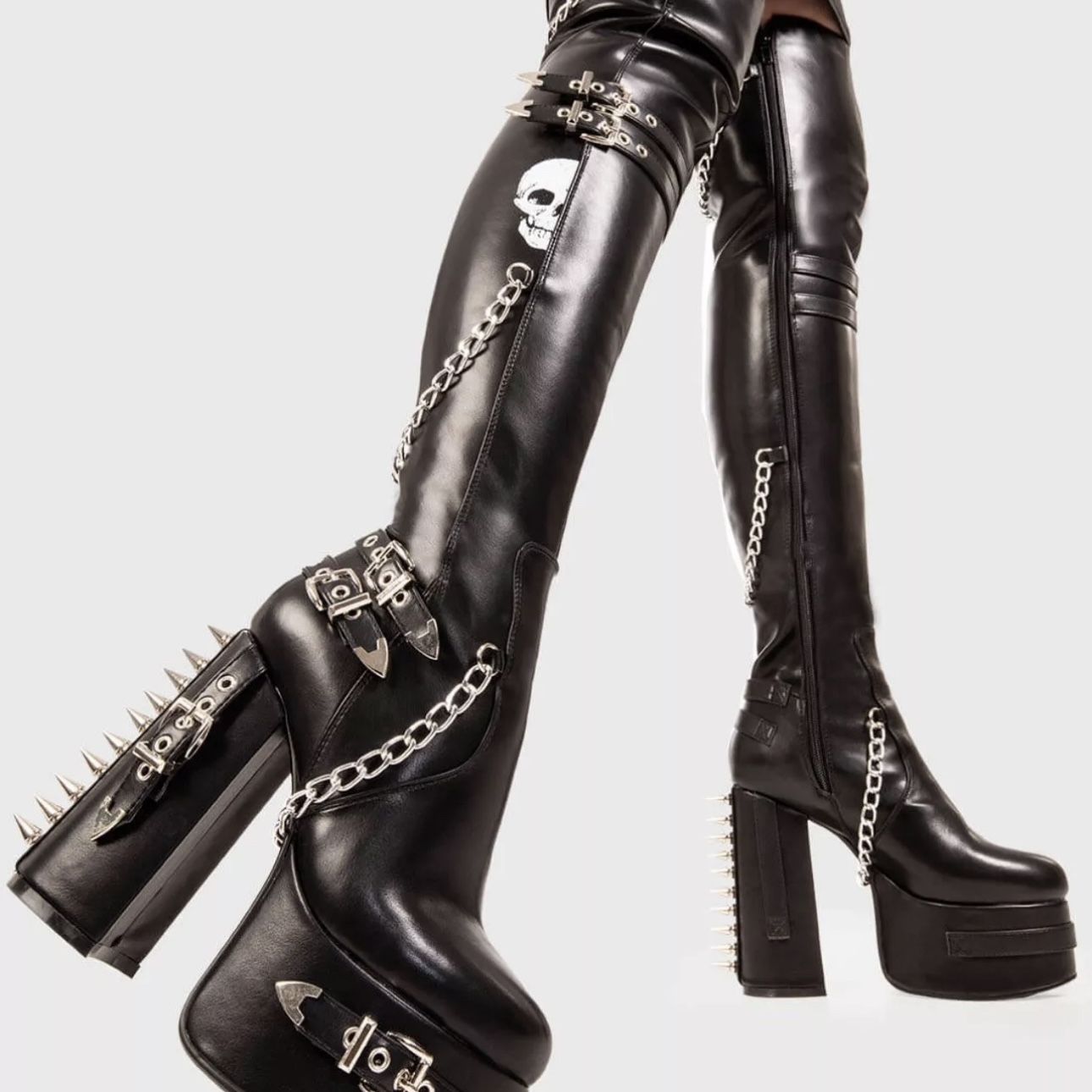 Black Boots Thigh High - Lamoda Scream Platform (LMF988) - Women's Size 9