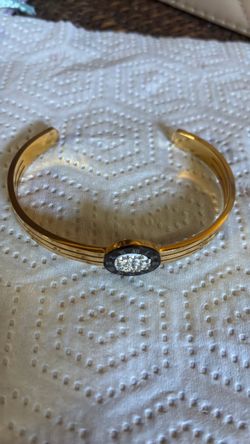 Gold Cuff Bracelet with Roman Numeral Crystal Centerpiece