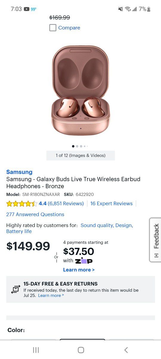 Samsung -  Galaxy Buds Live True wireless Earbud 