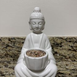 White Ceramic Buddha Statue with Bowl 
