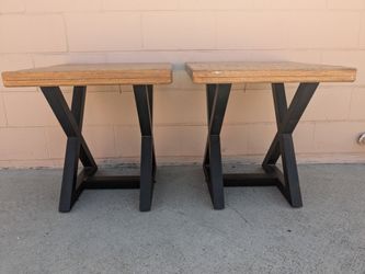 Pair of Industrial Wood Top End Tables