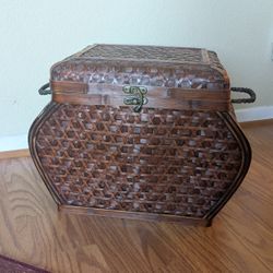 Vintage Woven Bamboo & Rattan Basket / Trunk / Chest