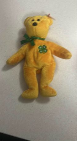 Ty Beanie Baby Yellow Bear with Clover