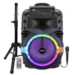 QFX15” Bluetooth Speakers With wired microphone, stand, wireless remote Contro