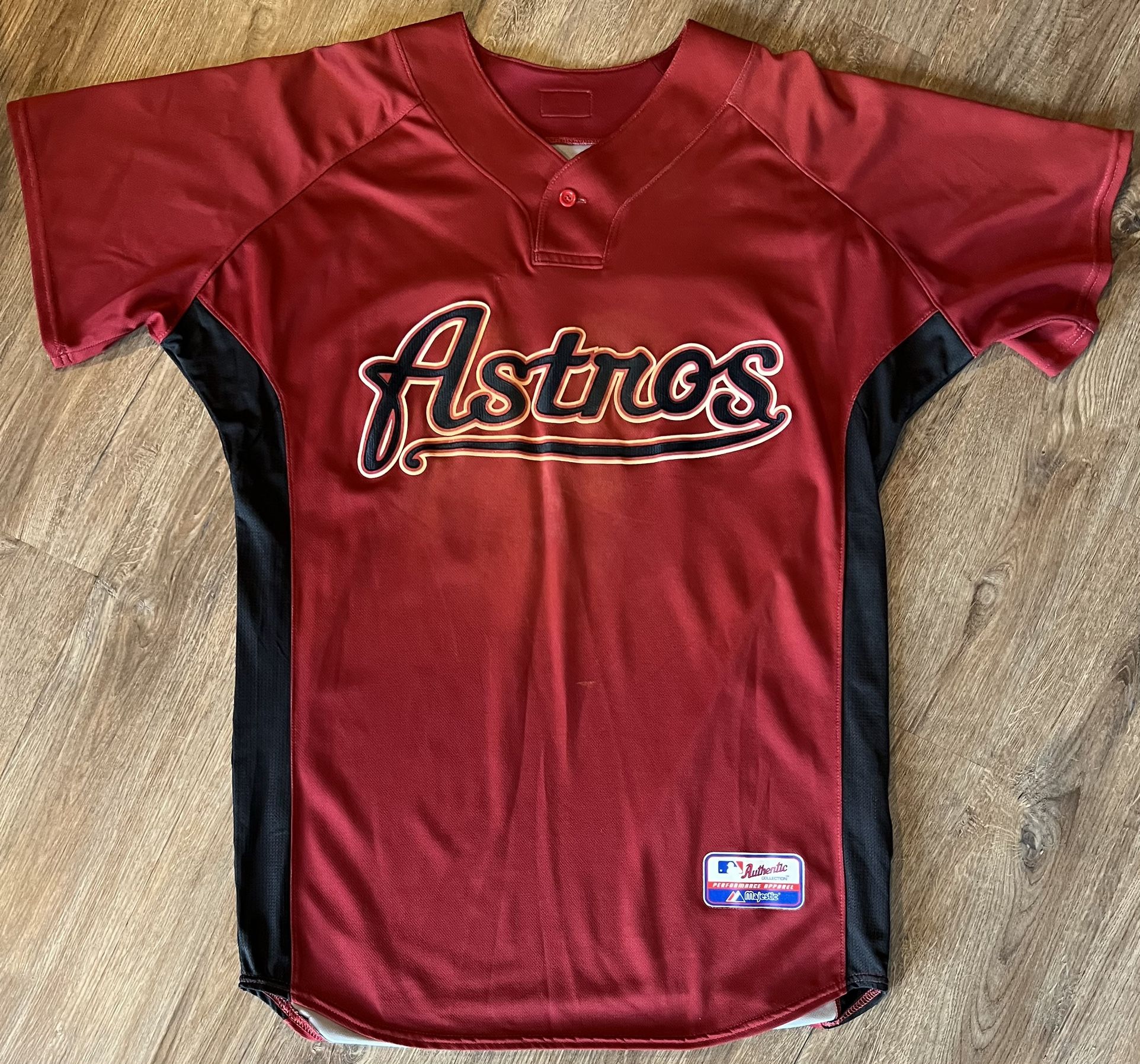Authentic Game Worn Autographed Michael Bourne Brick Red Houston Astros Jersey