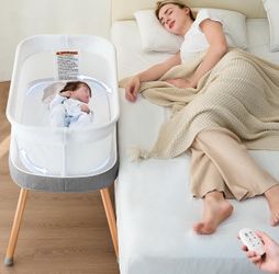 Automatic Rocking Bassinet, Electric Bassinet with 3 Speeds,Self-Rocking Sleeper Soothing White Noise, Electric Bedside Crib for Infants 0-6 Months, G