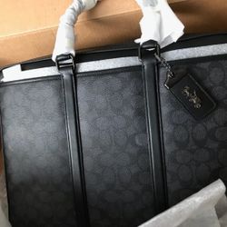 Coach Metropolitan Slim Leather Briefcase Charcoal Gray Retail $595