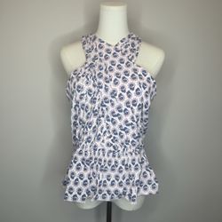 LOFT Pink Halter Peplum Top with Blue Floral Print