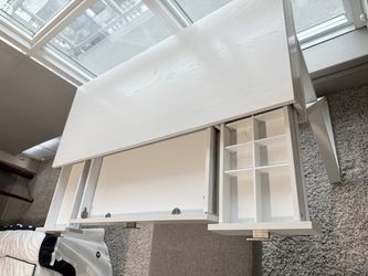 White Wood Vanity Desk + Matching Storage Ottoman