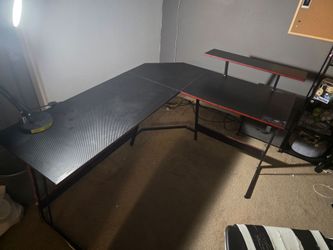 L-Shaped Gaming Desk with Monitor Shelf