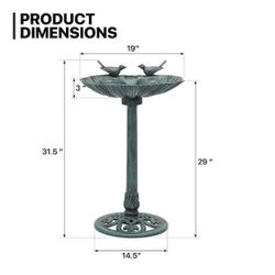 Dark Green PP Outdoor Round Pedestal Fountain Standing Water Bird Bath with Solar Pump (19 in. W x 31.5 in. H)