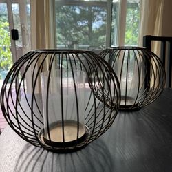 Brushed Gold Wire Globe Candle Holders