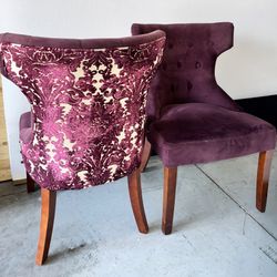 PIER 1 HOURGLASS TUFTED PURPLE VELVET ACCENT CHAIRS SET