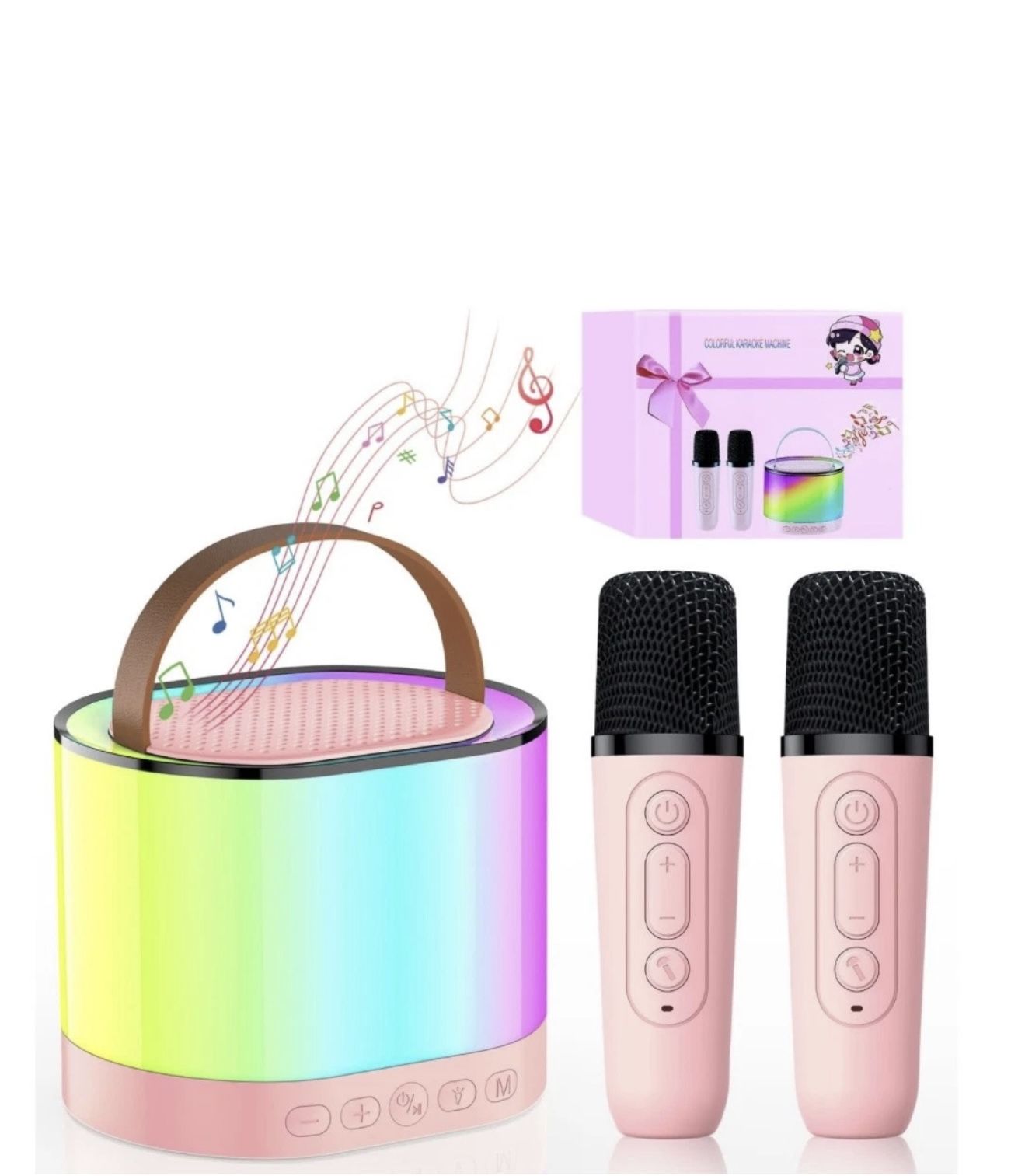 Mini Kids Karaoke Machine Portable Bluetooth Speaker with 2 Wireless Microphone