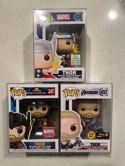 Thor Funko Pop Set *MINT* Marvel Collector Corps GameStop ECCC Convention Exclusive MCC MCU Avengers Ragnarok 247 with protector Stormbreaker Mjolnir