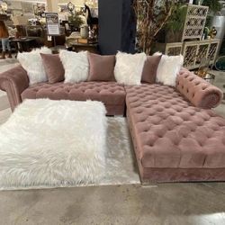 London Pink Velvet RAF Oversized Sectional / couch 